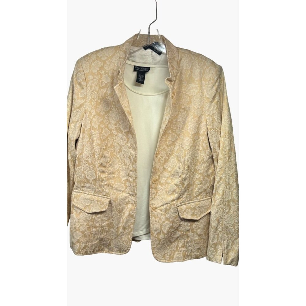Vintage QVC Dialogue Womens Medium Tan Brocade Textured 2 Piece Shirt Jacket Set